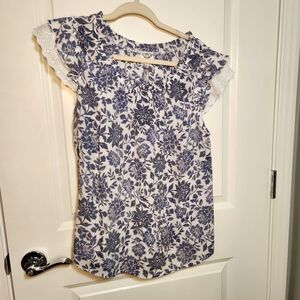 Late August Blue and White Floral Top